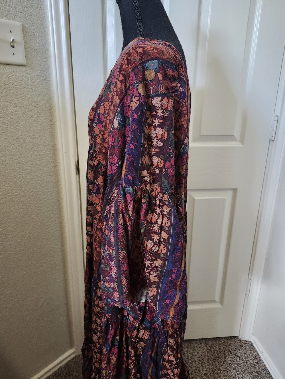 Natural Life Bohemian Floral Tiered Maxi Dress - Burgundy Multi Xxl - Picture 9 of 16